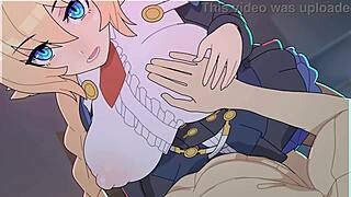 Es showcases her huge boobs in this uncensored blazblue hentai scene