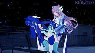 Tsubasa Kazanari, Kanade, Maria in Intense Futanari Sex Scene
