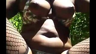 Masked African Model in Lingerie Masturbates Outdoors