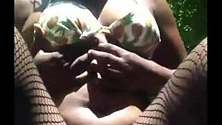 Masked African Model in Lingerie Masturbates Outdoors