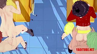 Yaoi mega orgy features Naruto Deku Bakugou Sieg Shirou Luffy Zoro Inosuke in cosplay