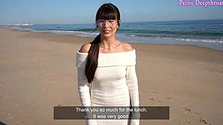 yo, beach walk turned into blowjob with cum in mouth!