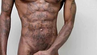 Ebony guy masturbates big cock to cumshot