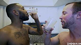Manupfilms magic protein shakers turn wild with Alex Hawk and August Alexander. Big black cock dominates in raw doggystyle action.