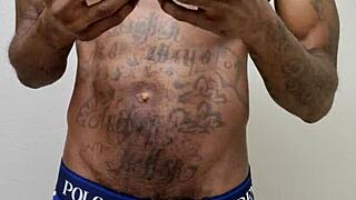 Ebony guy masturbates big cock to cumshot