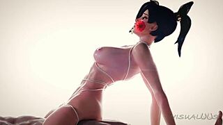 Beautiful queen of the night in Overwatch in hot 3D scenes with cum inside the mouth and other positions
