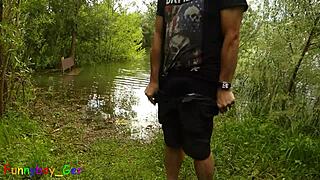 gay guy jerks off by lake and fingers hole 😏