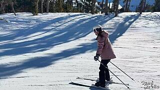 Amateur Ski Instructor With Long Hair Moans While Getting Handjob And Cumshot On Her Big Tits