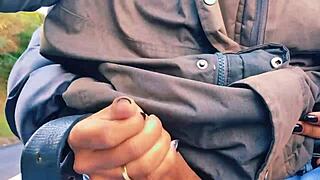 So, this hotwife jerked off on the road. Nearly got caught flashing in public!