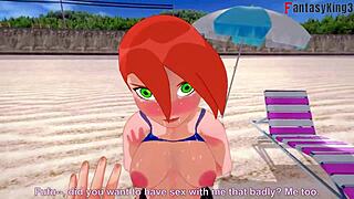 Gwen Tennyson has bikini sex on the beach in Ben10 fantasy.
