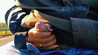 So, this hotwife jerked off on the road. Nearly got caught flashing in public!