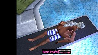 Wild cartoon sex unfolds on the jumping board at public swimming pool!