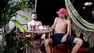 Bareback sex between twinks in POV assfucking and masturbation scene with amateurs