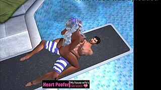 Wild cartoon sex unfolds on the jumping board at public swimming pool!