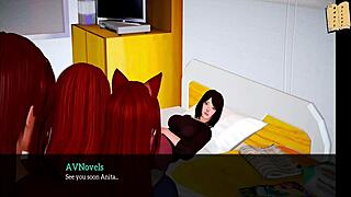 Cartoon family with brunette milf and small tits