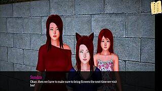 Cartoon family with brunette milf and small tits