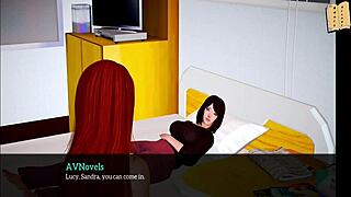 Cartoon family with brunette milf and small tits