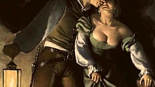 Vintage Erotic Illustration with Retro Cartoon Hentai Style