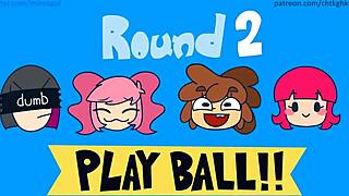 Competition animation features teen blowjob group with cum facial in round one and two