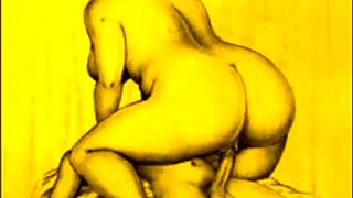 Vintage Erotic Illustration with Retro Cartoon Hentai Style