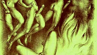 Vintage Erotic Illustration with Retro Cartoon Hentai Style