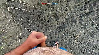 Amateur brunette relaxes solo under a bridge in USA