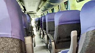 milf gave risky blowjob on crowded travel bus