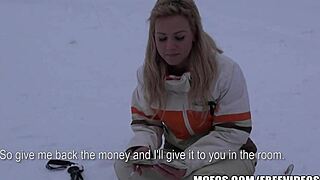 busty blonde skier lured back to lodge for a wild public pov fuck