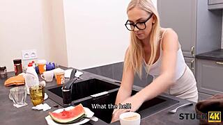 Blonde stunner's hand stuck, calls kinky friend for help.