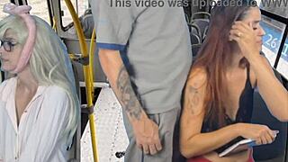 Worker pulls out cock and grinds on women in public bus