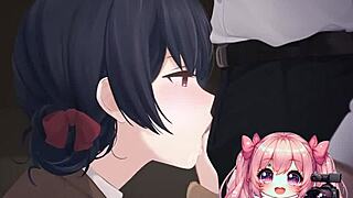 Anime On Her KNEES WORSHIPPING COCK And EATING CUM