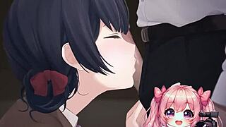 Anime On Her KNEES WORSHIPPING COCK And EATING CUM