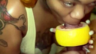 Grapefruit meets gooch in wild POV face fucking with big black cock