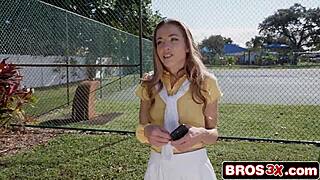 athletic tennis babe gets picked up and ass-fucked for a cash reward
