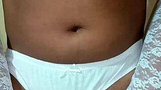 ladyboy shemale in erotic white panty and bra tempting