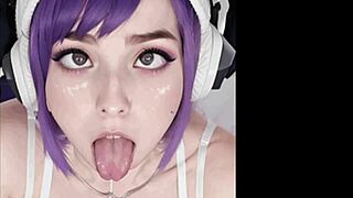 Purple Haired Cutie Blowjob While Listening To Music
