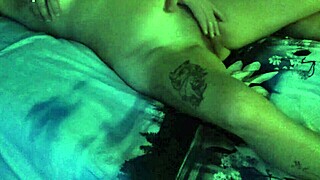 Fingering stepsister's pussy in parents' bed with moaning and orgasm