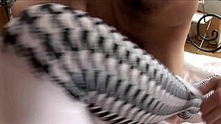 Fucking Russian Brunette 18 Teen in Stockings and Heels on Bed