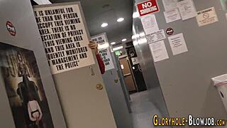 cutie sucks big cock at gloryhole