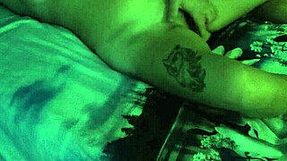 Fingering stepsister's pussy in parents' bed with moaning and orgasm