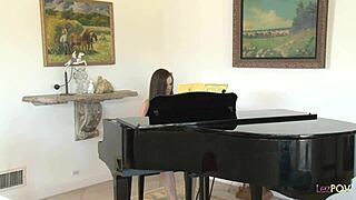 Mature brunette lesbian spreads teen’s shaved pussy and dives deep