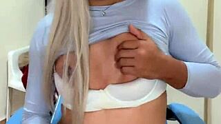 Rica Transsexual with Small Tits Stroking Herself Hard