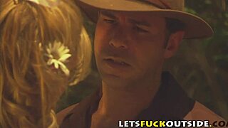 Country couple engages in outdoor public fucking with big cocks and costumes.