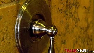 after a steamy shower, mesmerizing shemale takes on wild fucking