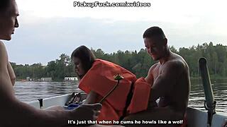 Three men in a boat pick up a girl for sex on scene 2