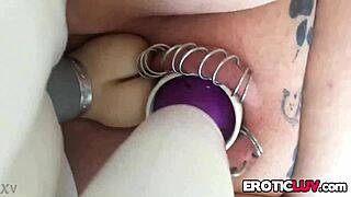 Horny Babe TOYS Her PIERCED Pussy