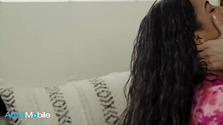 busty redhead welcomes new latina roommate with pussy licking on bed 😘