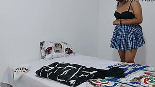 an 18-year-old brunette student with a big ass started making homemade porn for her old teacher, doing it in her uniform