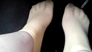 Little 18+angel26 shows her sexy nylon feet in homemade fetish video with friend