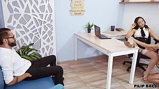 la jefa lesbiana catches us on cam and makes us fuck in her face to prove it